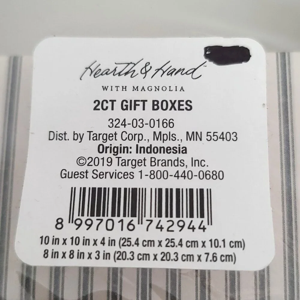 Hearth & Hand Magnolia Gift Boxes with Window 2 Pc Set Navy White Striped NEW